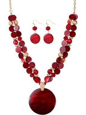 Women's burgundy Layered Beads Statement Chunky Jewelry Necklace And Earring